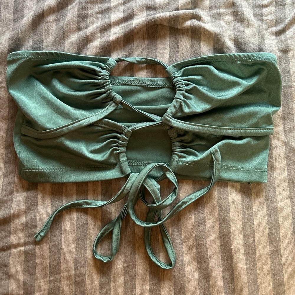 SHEIN Sage Green Ruched Tie Crop Top